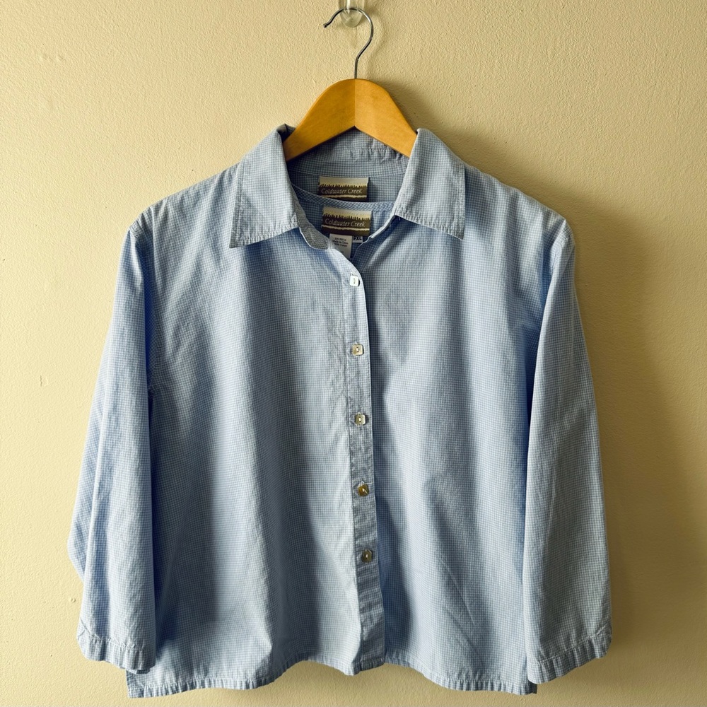 Coldwater Creek 2 Piece Blue Gingham Button Down and Tank Top Size Petite XL